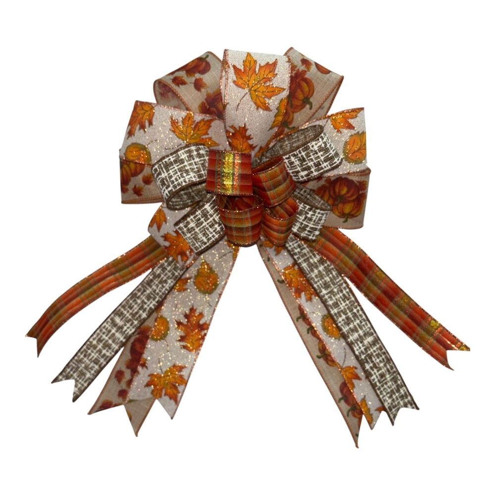 12” Fall Harvest Bow | Pumpkin & Plaid Autumn Décor